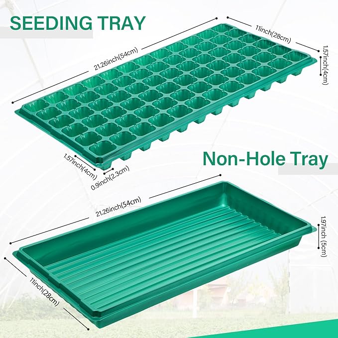 10 Pcs Seed Starter Kit 72 Cell Seedling Starting Trays and 1020 Trays No Holes Plant Growing Nursery Pots for Gardening Germination Propagation (Green)
