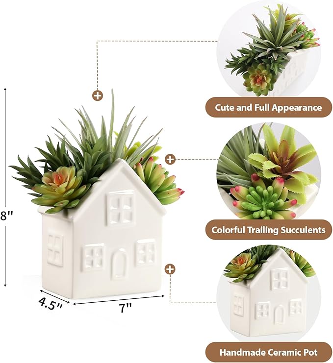 Succulents Plants Artificial in Ceramic Pot, Small Fake Plants for Bathroom Decor Bedroom Aesthetic Living Room Shelf Office Shelf Table Decor