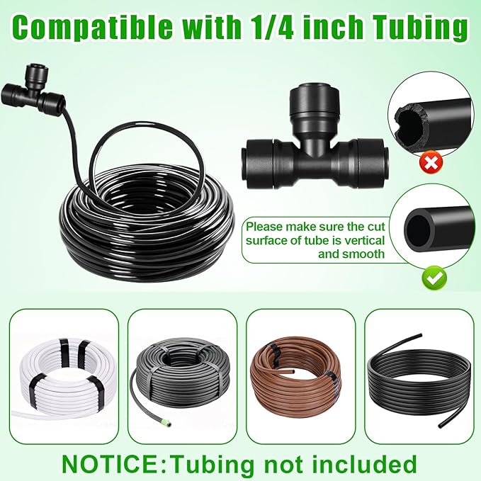20 Pack 1/4" Quick Connect Fittings Tee Connectors,1/4 Inch Irrigation Tubing Fittings Anti-Drop Push to Connect Fittings Locked Tee for 1/4 Inch Drip Irrigation Tubing Garden Irrigation System