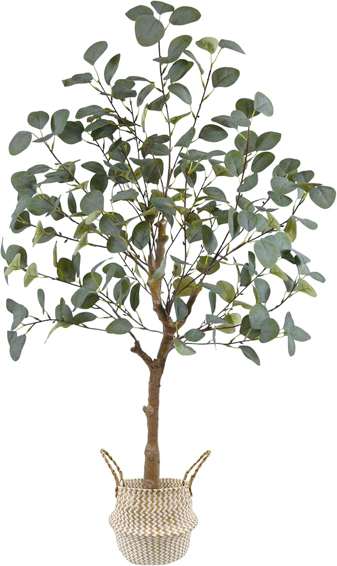 Warmplants Artificial Eucalyptus Tree, 4ft Tall Green Silk Leaves Perfect Faux Plant with Basket, Mordern Fake Eucalyptus Trees for Indoor Outdoor Home Office Livingroom Floor Décor