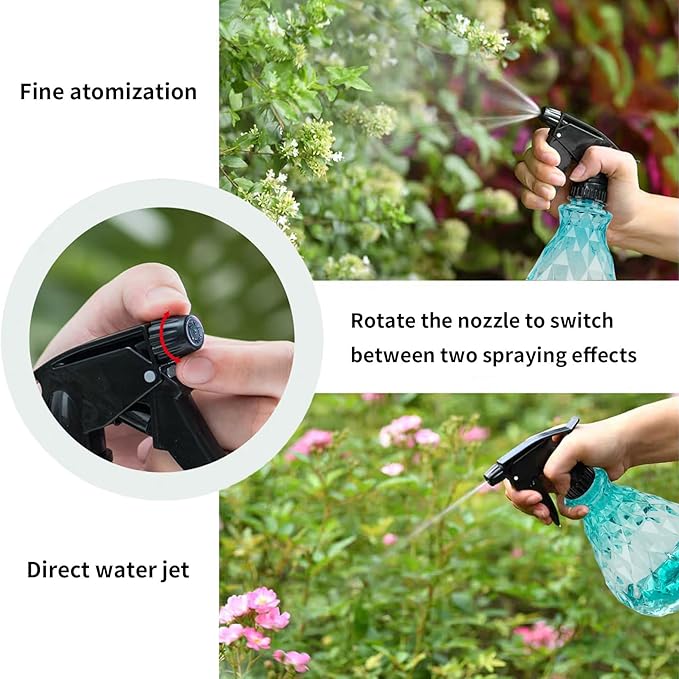 wugongshan 2 Pcs Spray Bottles, 500 ml/17 oz Empty Water Spray Bottles, Plastic Reusable Adjustable Mist Sprayer Squirt Bottles Containers Refillable for Cleaning Solutions, Gardening, Plants (Blue)