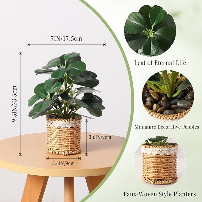 Nubry 2 Pack Fake Plants Artificial Potted Plants with Weaved Pot for Shelf & Table Desk | Perfect for Home Office Bathroom Farmhouse Room Coffee Table Decor 10‘’