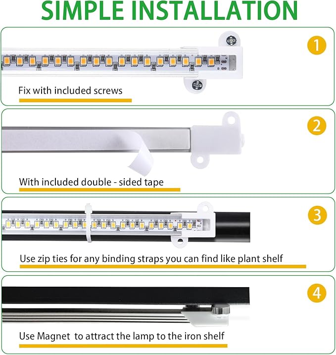 RWNTAO LED Grow Light Strips, Full Spectrum Plant Growing Lights for Indoor Plants 3500K, 144 LEDs Plant Lamp with 3/9/12H Timer, 10 Dimmable Levels, 3 Head 13 Inches
