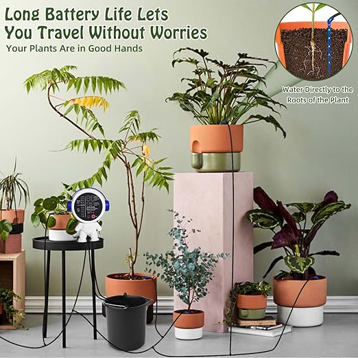 Solar Drip Irrigation System for Garden/Outdoor/Indoor, Garden Solar Automatic Watering System for 15 Potted Plants, Vacation Automatic Plant Waterer Outdoor with 2500mAh Battery, 50Ft Tube