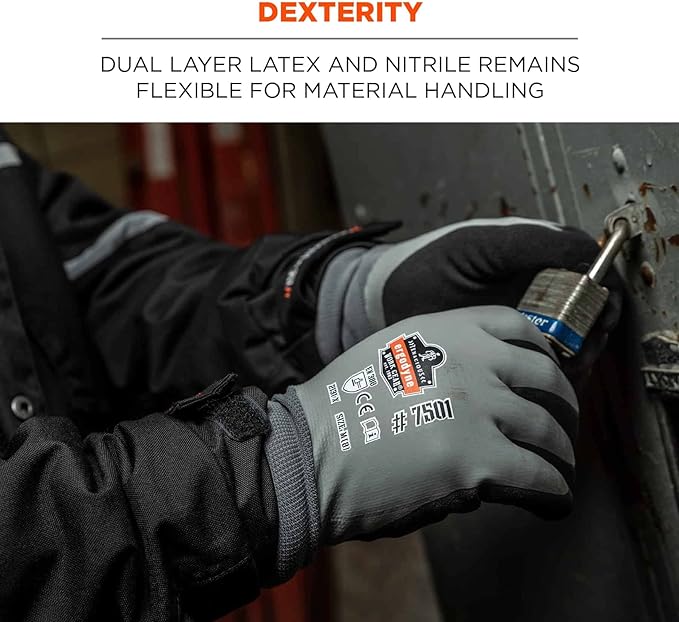 Ergodyne ProFlex 7501 Coated Waterproof Winter Work Gloves, Sandy Nitrile Coated Palms, Thermal Fleece Lining, 12-PK