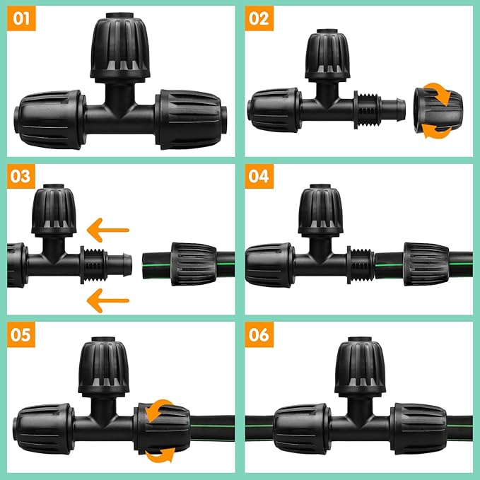 Drip Irrigation Fittings for 1/2 Inch Drip Tubing (1/2" ID x 0.65" OD), 10 Pcs 1/2'' Drip Line Tees Anti-Drop Locked Nut Barbed Tee Connectors Garden Irrigation Parts for Drip Systems