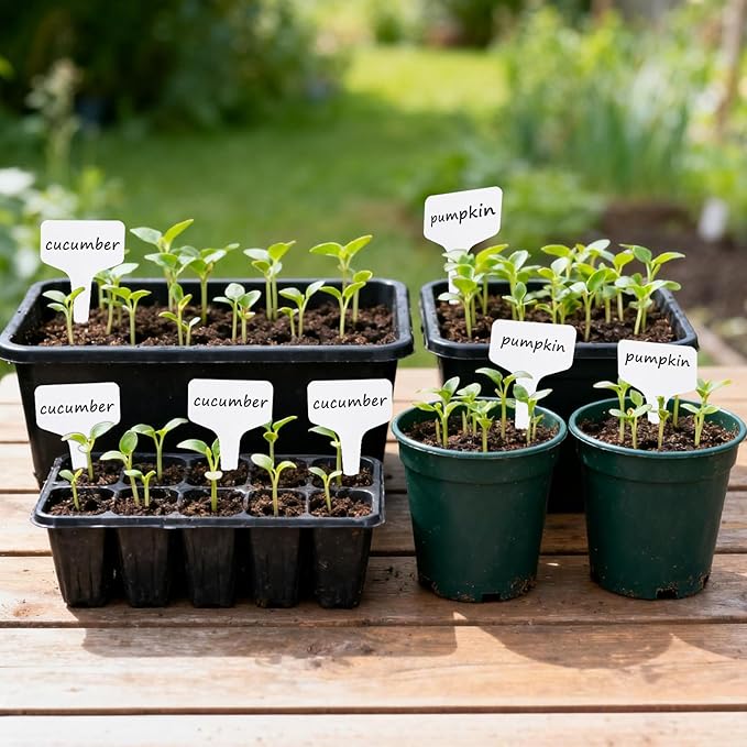 KINGLAKE Plant Labels 4 Inch - 200Pcs Plastic Plant Tags Markers T-Type Nursery Garden Labels Waterproof with Permanent Marking Pen for Seedlings Indoor Outdoor Garden Greenhouse