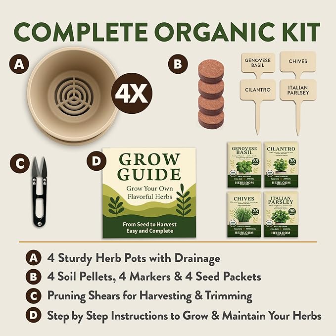 HOME GROWN Indoor Organic Herb Garden Kit – Unique Christmas Gift for Adults, Men, & Women - Grow 4 Herb Seeds & Herb Garden Planter Indoor Kit – Unique Christmas Gift for Adults, Men, & Women