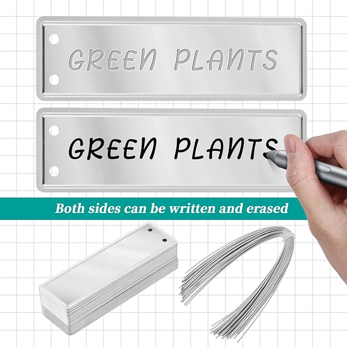 50 Pcs Metal Plant Tags, Aluminum Plant Labels with Metal Wire Double Sided Write Labels Hanging Plant Tags Waterproof Tags Metal Tags for Plant Markers Tree Tags Outdoor Garden Plant Mark