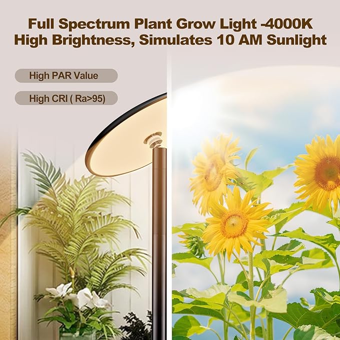 69'' Tall Grow Lights for Indoor Plants Full Spectrum, 40W Sunlike Standing Plant Lights for Indoor Growing, 10-Level Dimmable, Adjustable Height for Various Plant Sizes