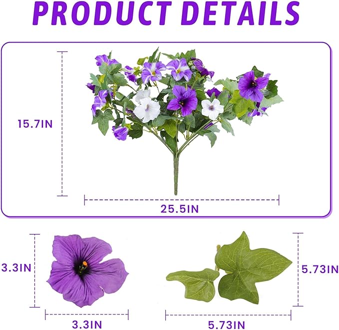 Alotiki Artificial Fake Flowers for Outdoor Plants Decoration,2 Pcs Faux Petunias Flowers Plants UV Resistant Silk for Porch Yard Garden Home Indoor Decor(Purple White)