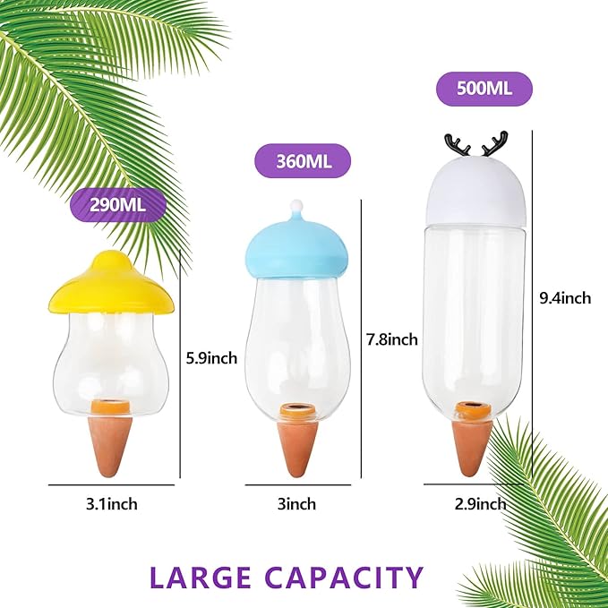 Self Watering Planter Insert - Plastic Plant Watering Globes, Large Volume Self Watering Globes, Durable Terracotta Watering Stakes Plant Waterer for Holiday Vacation