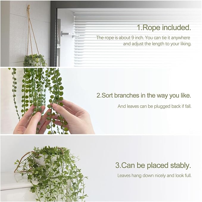 3 Packs Fake Hanging Plants with White Pots, 37" Artificial Hanging Plants for Wall Decor, Fake Plants Mandala Vine Indoor/Outdoor for Home Bathroom Bedroom Kitchen Office Room Decor