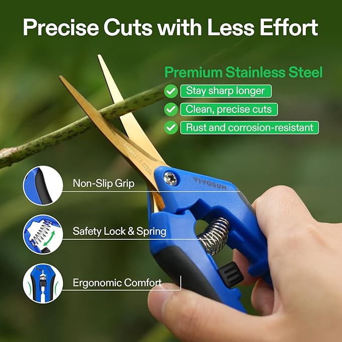 VIVOSUN 2-Pack Curved Gardening Scissors 6.5 Inch Hand Pruner Shear with Titanium Coated Precision Blades
