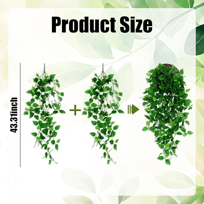 Delphinus Fake Hanging Plants, 2pcs Artificial Hanging Plant, Faux Vine Plants Indoor and Outdoor for Office Home Living Room Bathroom Wall Shelf Decor