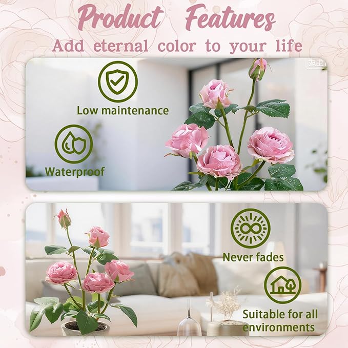 Rose in Pot Decor Potted Artificial Flowers Mini Plants Faux Flowers Indoor Small Decor Fake Roses for Home, Bathroom, Kitchen, Offices, Wedding Party Centerpieces (Rose Light Purple)