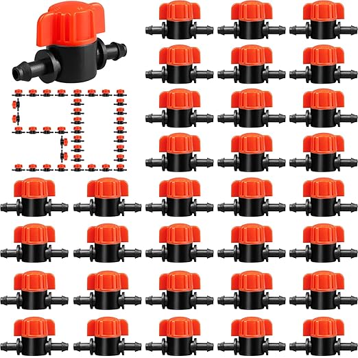 Gardrip 1/4" Drip Irrigation Valve：50 Pack Drip Irrigation Shut Off Switch Valve Fits 1/4 Inch Drip Irrigation Tubing Drip Line Cut Off Valve for Garden Lawn Irrigation System