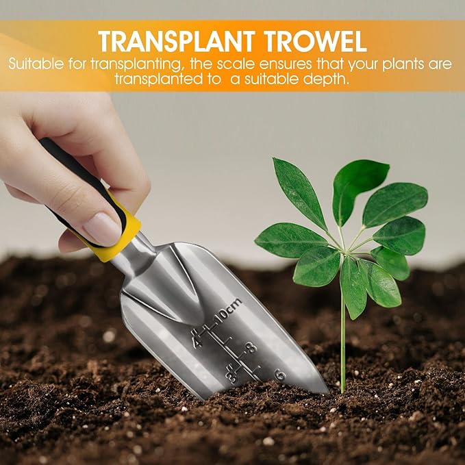 iPower Garden Tool Set, 3 Piece Aluminum Heavy Duty Gardening Tools Include Hand Trowel, Transplant Trowel and Hand Rake, Rubberized Non-Slip Handle, Garden Gifts for Women and Men