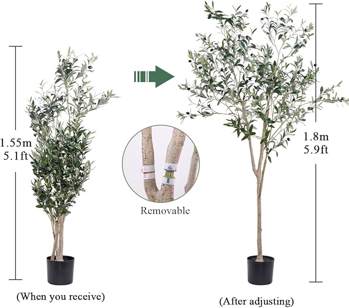 Artificial Olive Tree for Living Room Decor, 6FT Bendable Fake Plants Artificial Indoor, Faux Silk Plant Fake Trees in Potted with Oliver Branch Leaves and Fruits for Modern Home House Office Décor