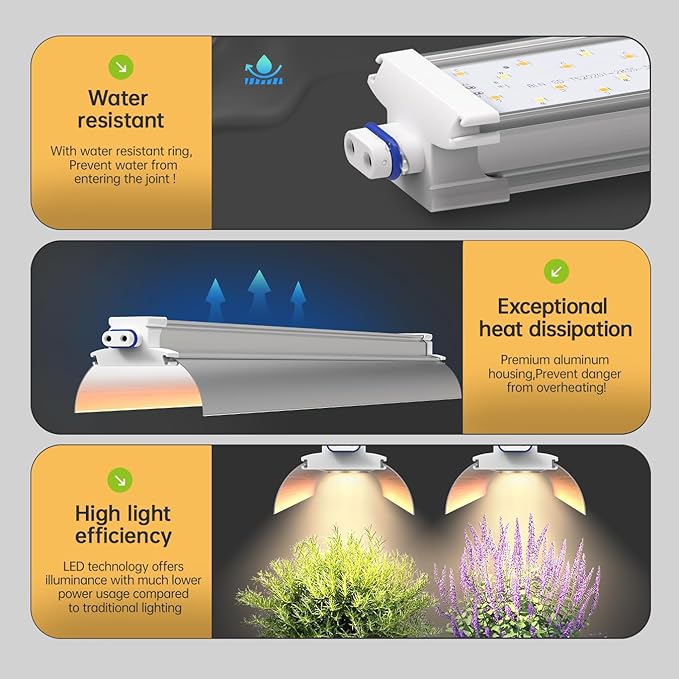 1.4FT Hanging Grow Light for Indoor Plants, Full Spectrum with 660nm Red LED, T5 2020T Light Fixture, 108W(6×18W) Grow Lamp with Reflectors for Seedling Tray, 6-Pack