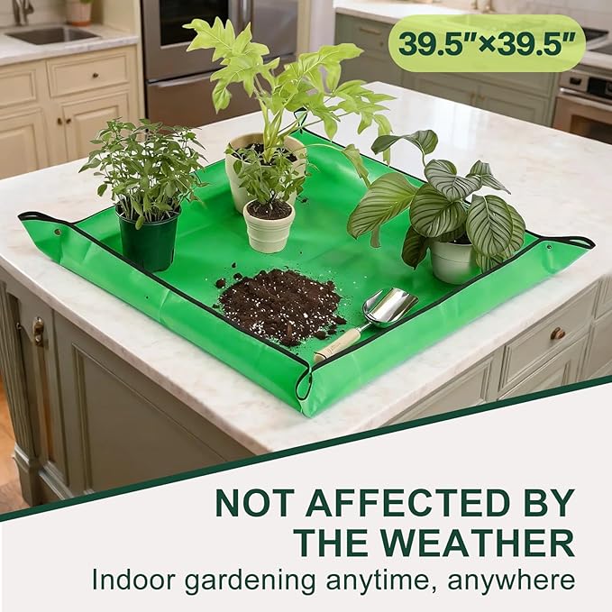 39.5"x39.5" Super Thick Repotting Mat for Indoor Plants - Tear-Resistant, Foldable, Double-Sided Waterproof Potting Mat for Mess-Free Indoor Gardening