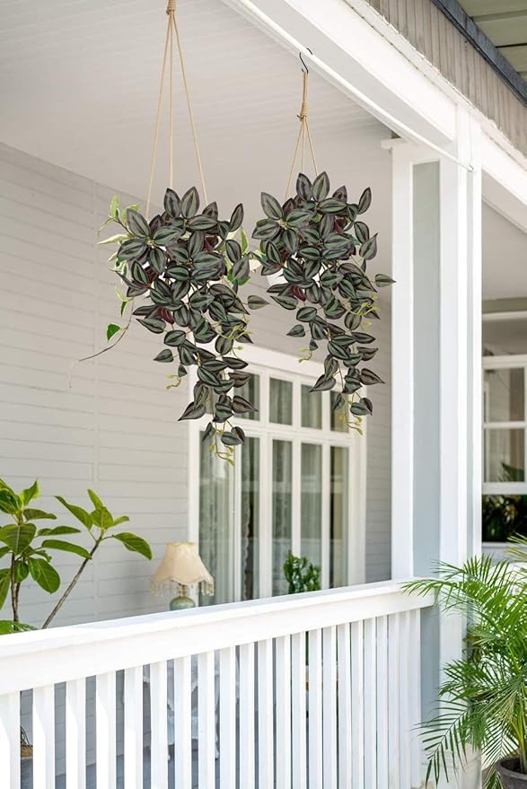 DILATATA Fake Hanging Plants Artificial Hanging Plants 181 Leaves Faux Wandering Jew Hanging Leaves Plant for Wall Shelf Home Indoor Outdoor Decor - 5 Pack
