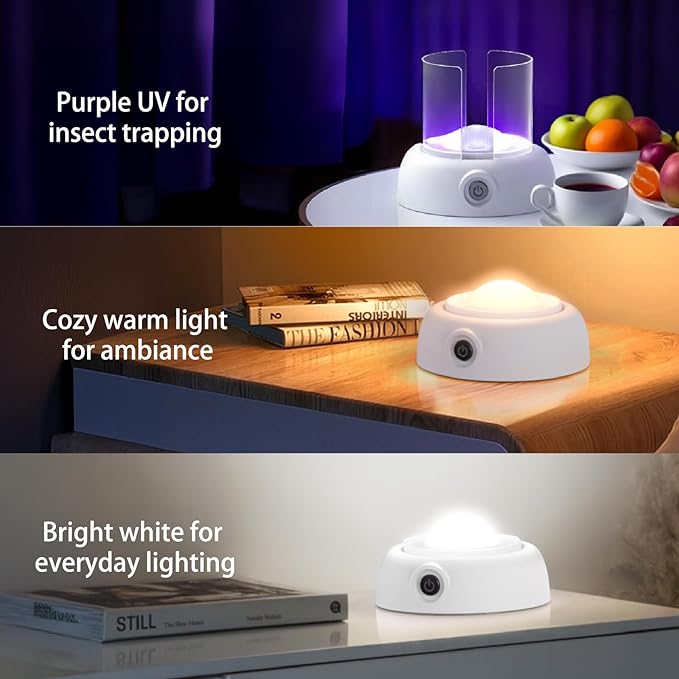LFSYS Fruit Fly Traps for Indoors Gnat Trap Lamp, Double Side Sticky Paper 360° Attraction for Fruit Fly, Gnats 9 Refills + 1 Starter Kit (Dutch White)