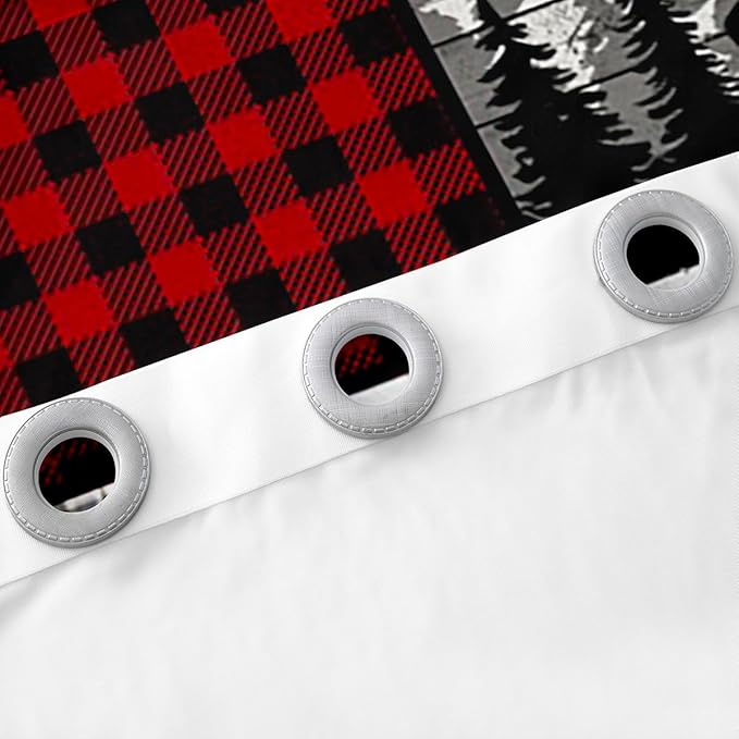 Feelyou Kids Plaid Deer Elk Bear Wolf Curtains Room Decor Rustic Cabin Farm Forest Camping Hunting Blackout Curtain Boys Farm Forest Darkening Drapes Farmhouse Window Treatment, 2 Panels 52 x 84 Inch