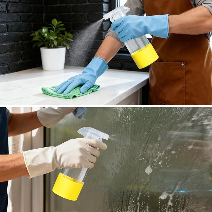 Glass Spray Bottles (2-Pack) with Silicone Sleeve - 16oz Empty Refillable Bottles - Adjustable Nozzle for Hair, Plants, Cleaning & DIY Solutions - Blue & Grey (Grey + yellow)