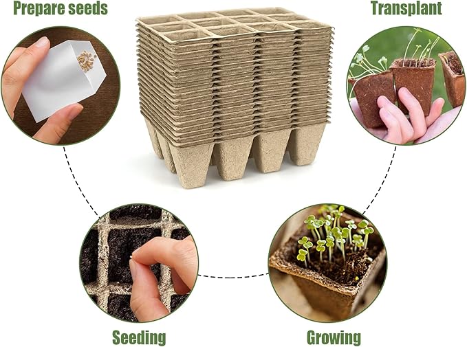 10 Pack Peat Pots, 120 Cells Biodegradable Seedling Starter Trays, Peat Pots for seedlings, Seed Starter Kit for Planting Seeds with 20 Plant Labels for Indoor Outdoor Garden