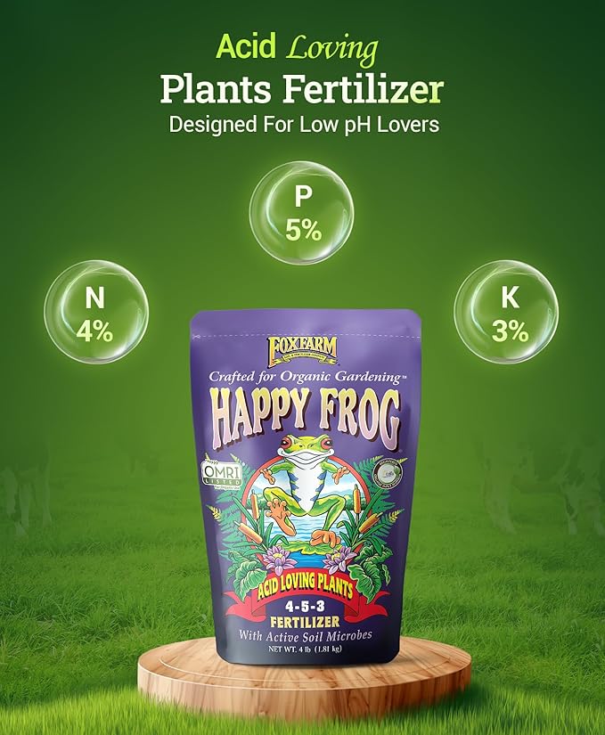 FoxFarm Happy Frog Acid Loving Plants Fertilizer - Slow Release Fertilizer for Azaleas, Rhododendrons, Blueberries & More - Contains Mycorrhizal Fungi & Soil Microbes - OMRI Listed - 4 lb
