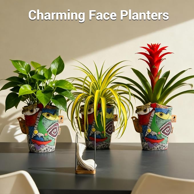 Abstract Face Planters Pots - Whimsical Hand-Painted Ceramic Face Pot for Succulents Plants, Unique Planters for Indoor Garden Decor, Artistic Home & Office Desk Decoration