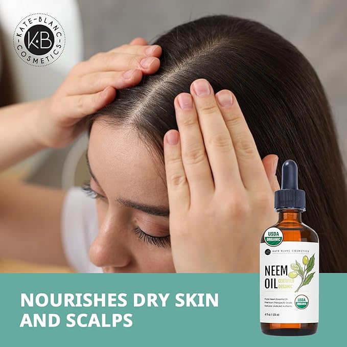 Kate Blanc Cosmetics Neem Oil for Skin, Hair & Face. Safe for Dog, Plants, Scalp (4oz, Organic, Cold Pressed, Concentrate) (Pack of 2)