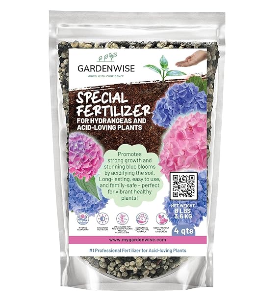 GARDENWISE Slow Release Hydrangea Fertilizer with Iron & Sulfur – Indoor & Outdoor Soil Acidifier for Miracle Growth (4 qt)