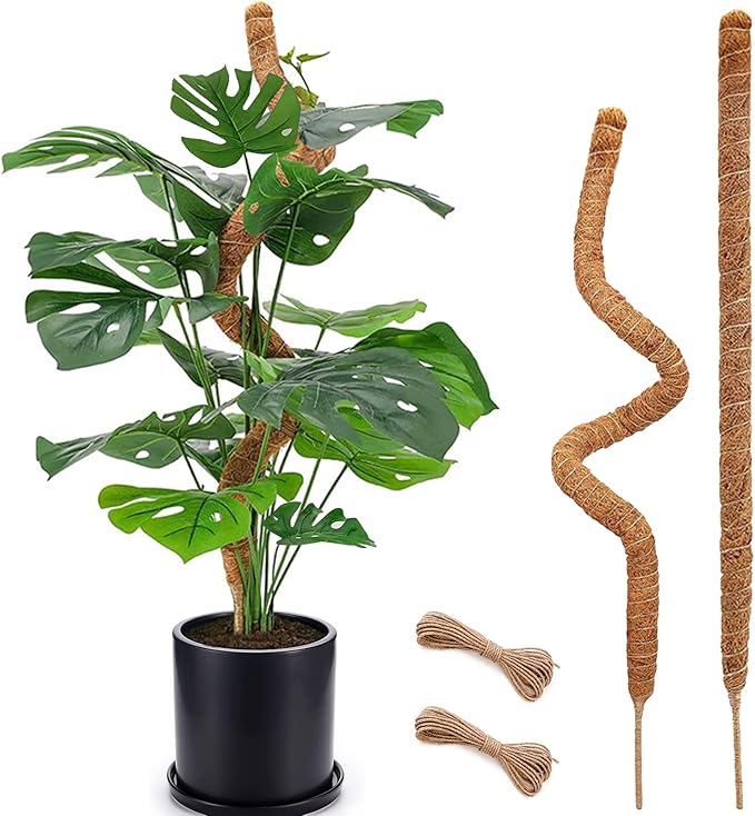 Soupiar 2-Pack 28" Bendable Moss Pole for Monstera, Rust-Free Aluminum Core Plant Support Stakes, Sturdy Stakes to Train & Grow Indoor Climbing Plants Upright (13.2ft Jute Rope Included)