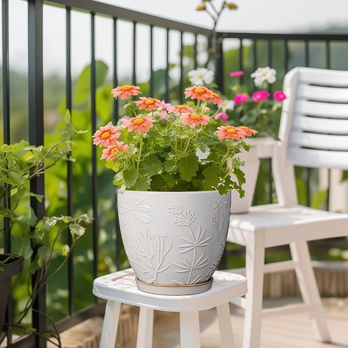MPotTo 8 Inch Ceramic Pots for Plants Large Planter Pot with Drainage Hole and Saucer Round Flower Pot for Indoor Outdoor Decor, White