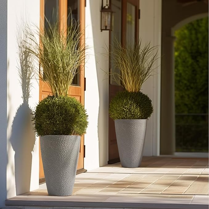 LA JOLIE MUSE 20 inch Tall Planters, Tall Round Planters for Indoor/Outdoor Plants, Grey Flower Pots for Front Door,Patio and Deck,Honeycomb