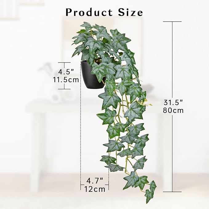 GnFlus Realistic Fake Pothos Ivy Plant with Pot Artificial Leaves Featuring a White Frosted Finish for Home Shelf Decor Indoor Silk Artificial Plant Large