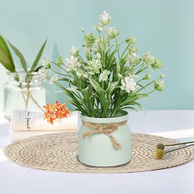 Yoratee 4pcs Artificial Pot Flowers Small Fake Plants with Pot Mini Potted Plants for House Office Tabletop Decoration