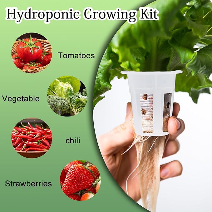 62 PCS Hydroponic Seed Growing System Hydroponic Growing Kit, 30 Hydroponics Plant Baskets and 30 Grow Sponges Pods, 2 Tweezers for Ourdoor Use and Garden Indoor
