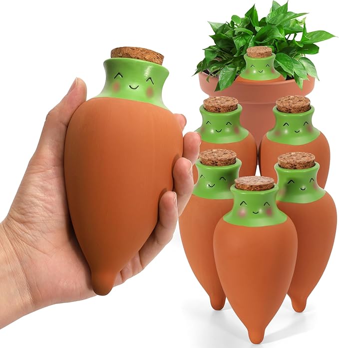 VICAMB 6PCS Self Watering Terracotta Globes,Ollas Watering Pot with Lid,Clay Plant Watering Devices,Planter Insert Terracotta Watering Spikes for Outdoor Indoor Plants with 1 Week Easy to Refill