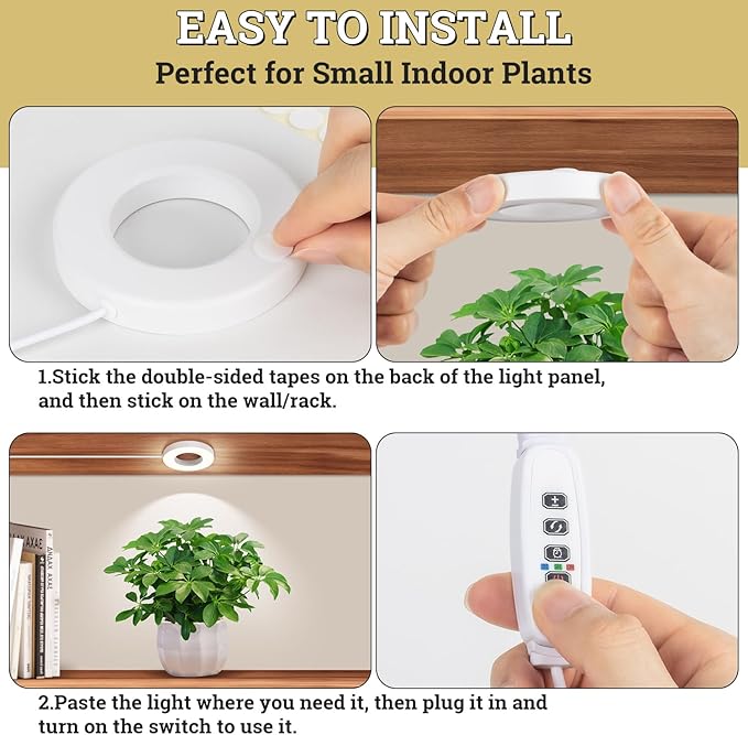 Ceiling Grow Lights for Indoor Plants, 144 LEDs Full Spectrum Halo LED Plant Light, with 3/9/12H Auto Timer Switch, 3 Colors,10 Dimming, Plant Lights for Small Plants, 3 Head