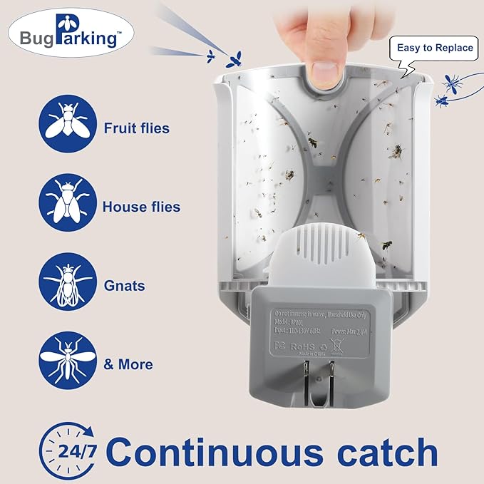 Flying Insect Trap, Plug-in UV Light for Gnats, Fruit Flies and Houseflies, Silent Sticky Catcher for Indoor Use, 2 Devices & 6 Refills