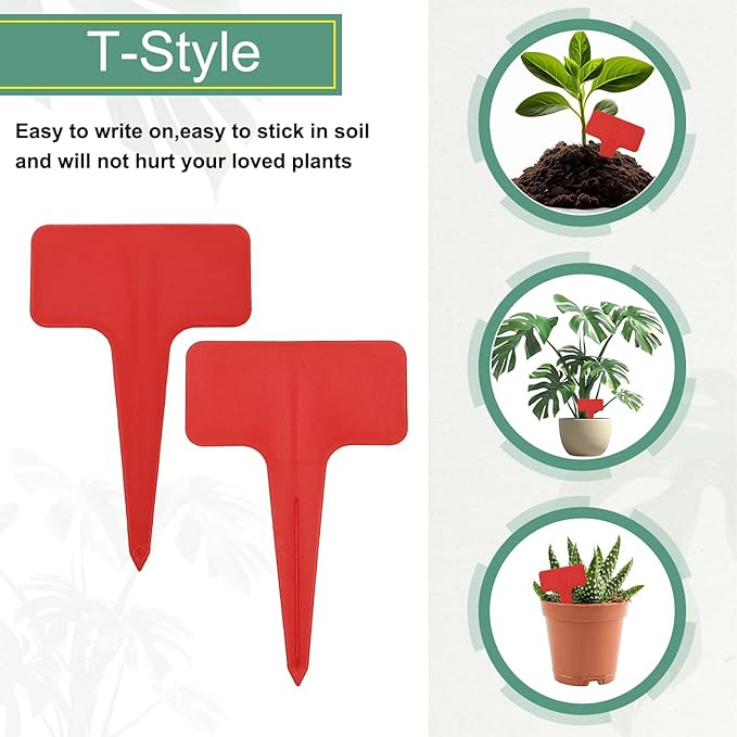uxcell 100Pcs 4 Inch Plant Labels Large T-Style Garden Marker Plant Tags Garden Labels for Flower Beds,Pots Vegetables Red