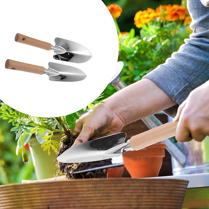 UPKOCH 2pcs Stainless Steel Garden Trowel Hand Shovels with Wooden Handle, Transplanting and Planting Shovel Tools for Outdoor Gardening and Vegetable Soil Digging