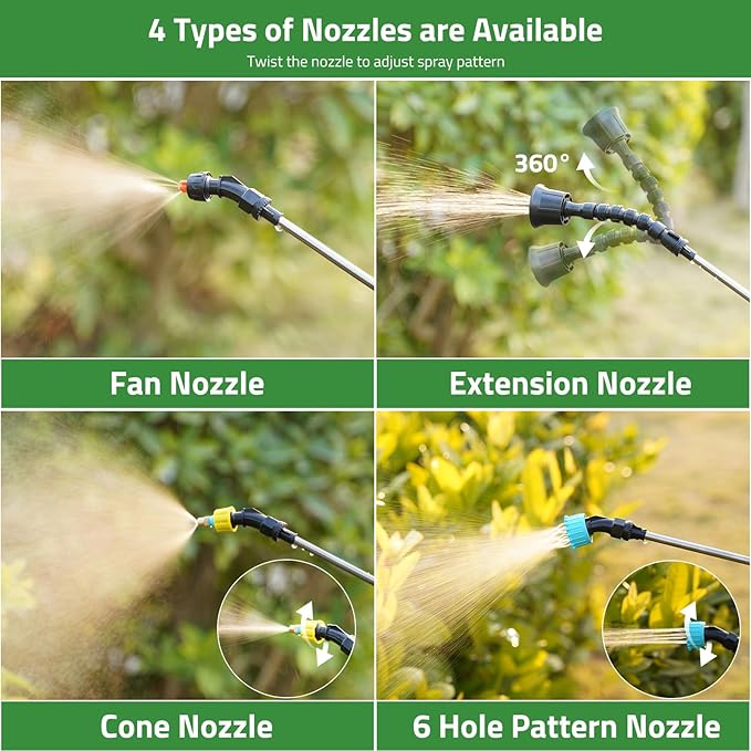 DOUBFIVSY Battery Powered 33" Garden Sprayer Wand, 3 Adjustable Speeds, 4 Mist Nozzles, 10 FT Hose, Black, ABS Handle, Stainless Steel Tube, Lawn & Garden Sprayer