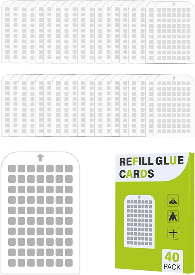 40 Pack Flying Insect Trap Refill Compatible with Mosalogic UVLA1001 UVA Fly Insect Trap, Replacement Sticky Glue Cards for Kiwinurse Plug-in Mosquito Killer Indoor