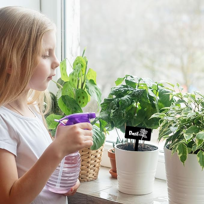 JarThenaAMCS 24Pcs Acrylic Plant Label Signs 12 Styles Spring Summer Garden Herb Markers Black Waterproof Reusable T-Type Tags Plant Stake Tags with Names for Nursery Indoor Outdoor Garden Decor