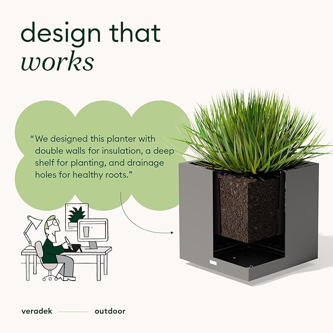 Veradek Block Series Cube Plastic Planter - Large Square Planter for Indoor or Outdoor Patio/Garden | Durable All-Weather Use with Drainage Holes | Modern Décor for Tall Plants, Trees, Flowers