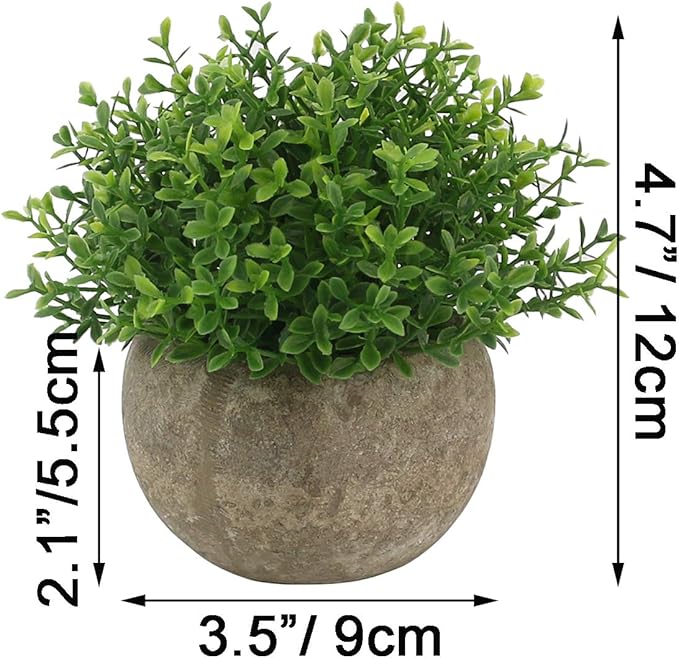 Ogrmar Mini Plastic Faux Plants in Pot/Small Topiary Shrubs Fake Greenery for Bathroom, House Decorations (Green Grass)